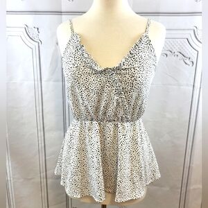 Cute Black and White Polka-dot V-Neck Sleeveless Blouse Size Small